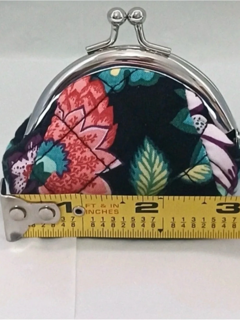 Vera Bradley Black Floral Kiss-Lock Coin Purse with Teal & Purple Flowers - Picture 3 of 4